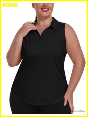 Plus Size Sleeveless Golf Polo Shirt Racerback V-Neck Workout Tennis Top